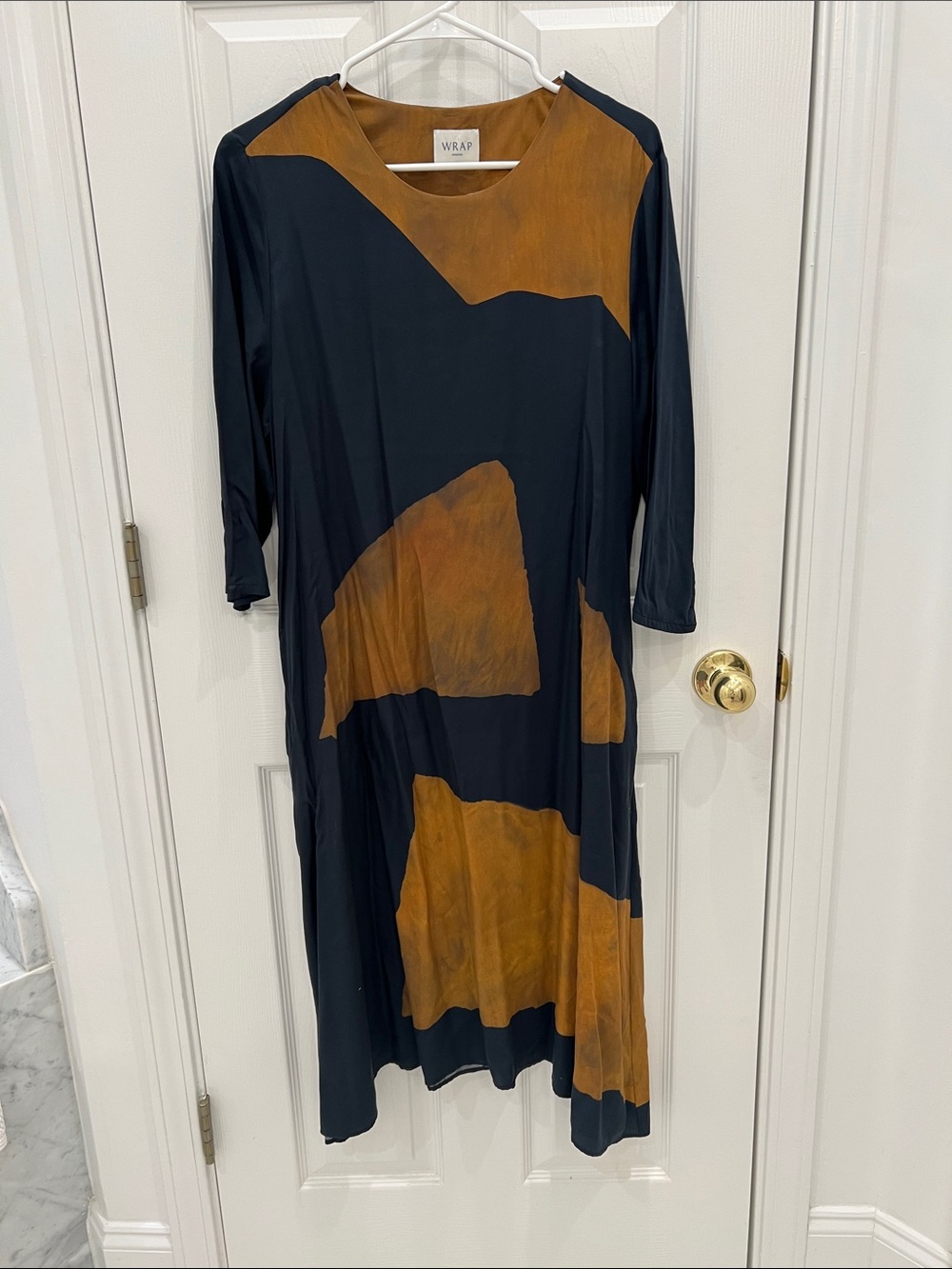 Wrap London Charcoal and Tobacco Abstract Midi Dress